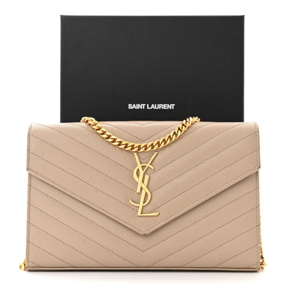 Saint Laurent Grain De Poudre Matelasse Chevron Monogram Chain Wallet Dark Beige 17 of 17