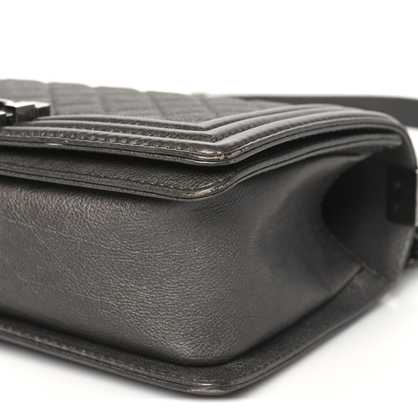 Metallic Calfskin Quilted Medium Boy Flap Dark Silver