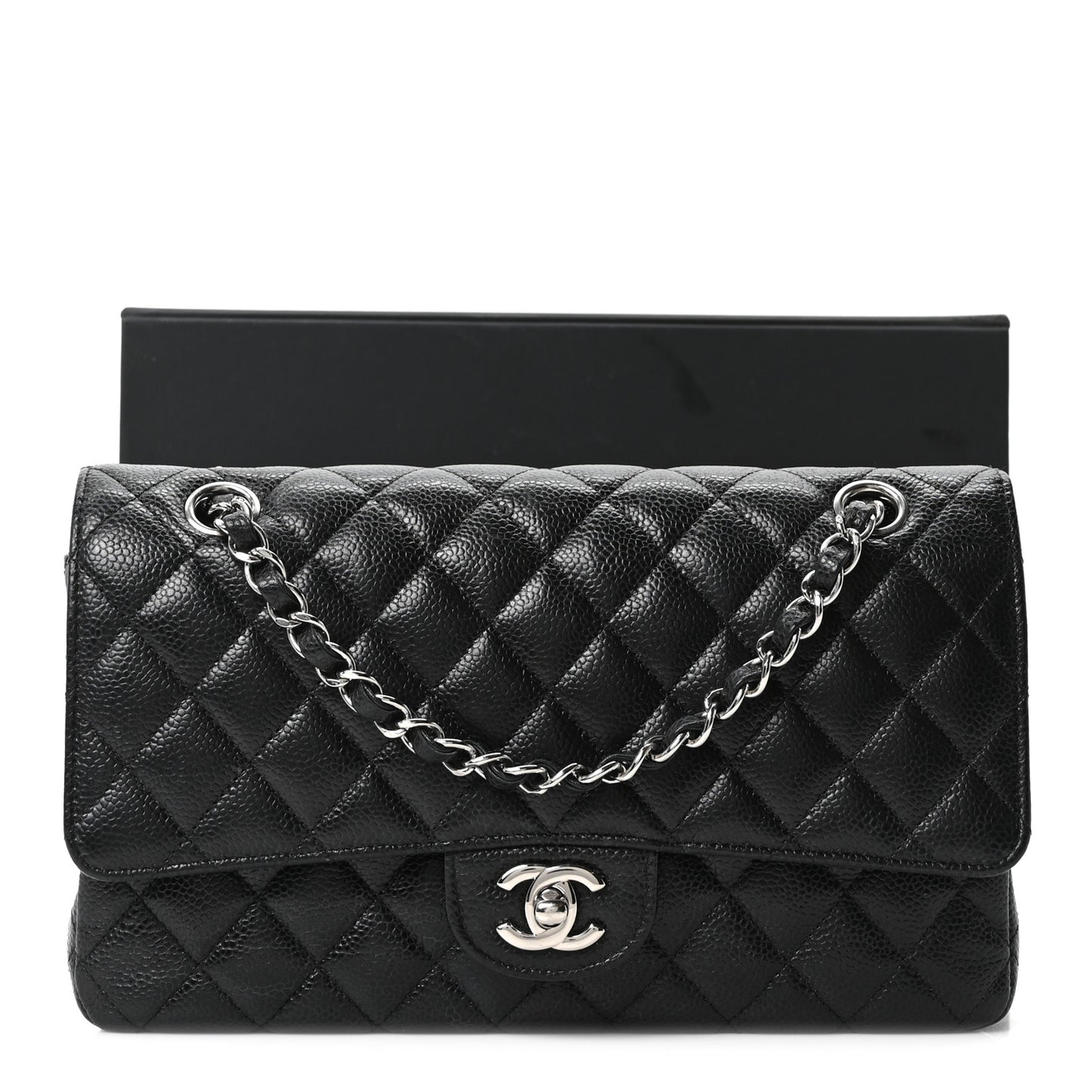 Caviar Quilted Medium Double Flap Black