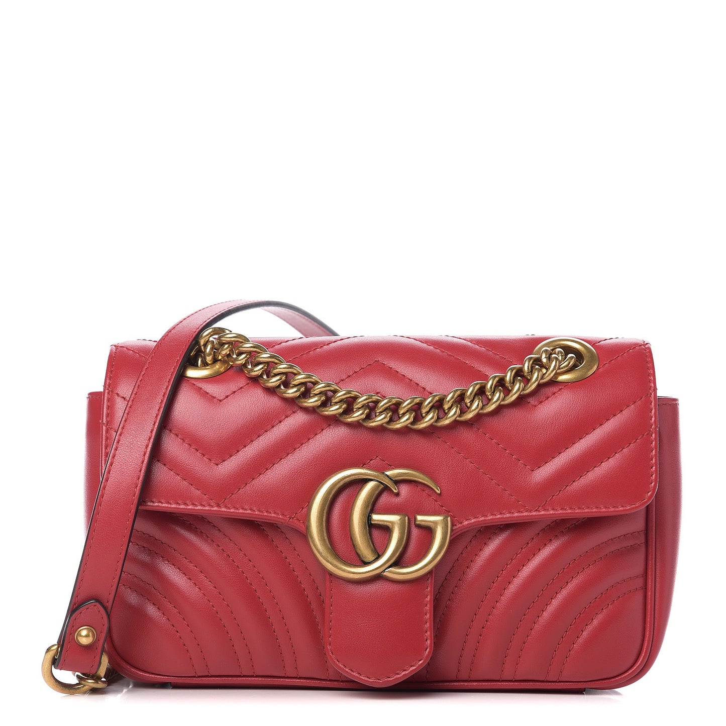 Calfskin Matelasse Mini GG Marmont Shoulder Bag Hibiscus Red