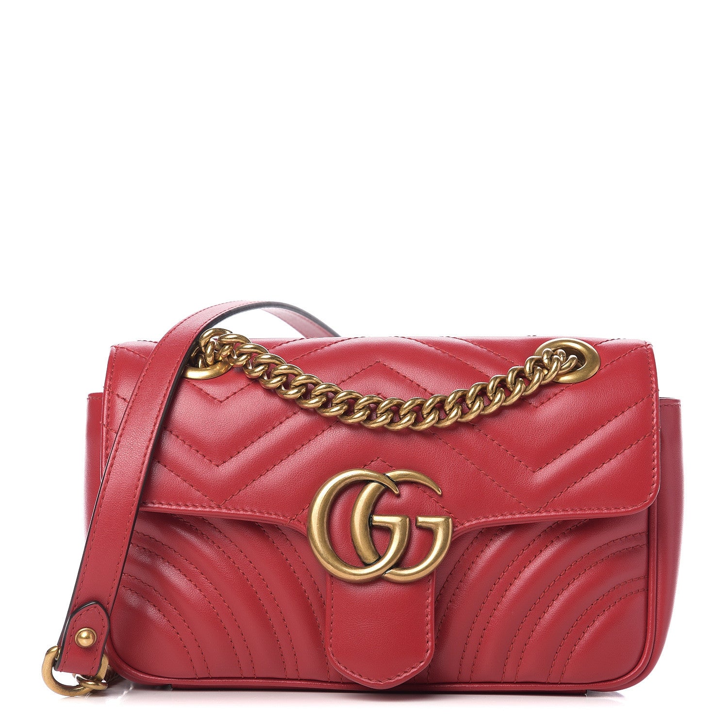 Gucci Calfskin Matelasse Mini GG Marmont Shoulder Bag Hibiscus Red 1 of 9