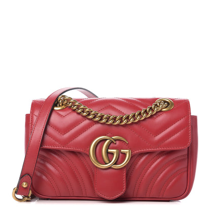 Gucci Calfskin Matelasse Mini GG Marmont Shoulder Bag Hibiscus Red 1 of 9