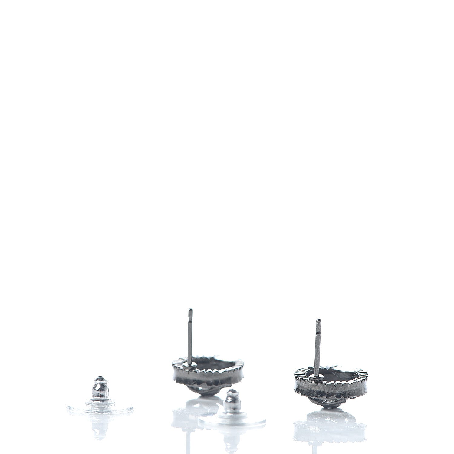 Chanel Ruthenium Crystal CC Round Earrings Silver 3 of 5