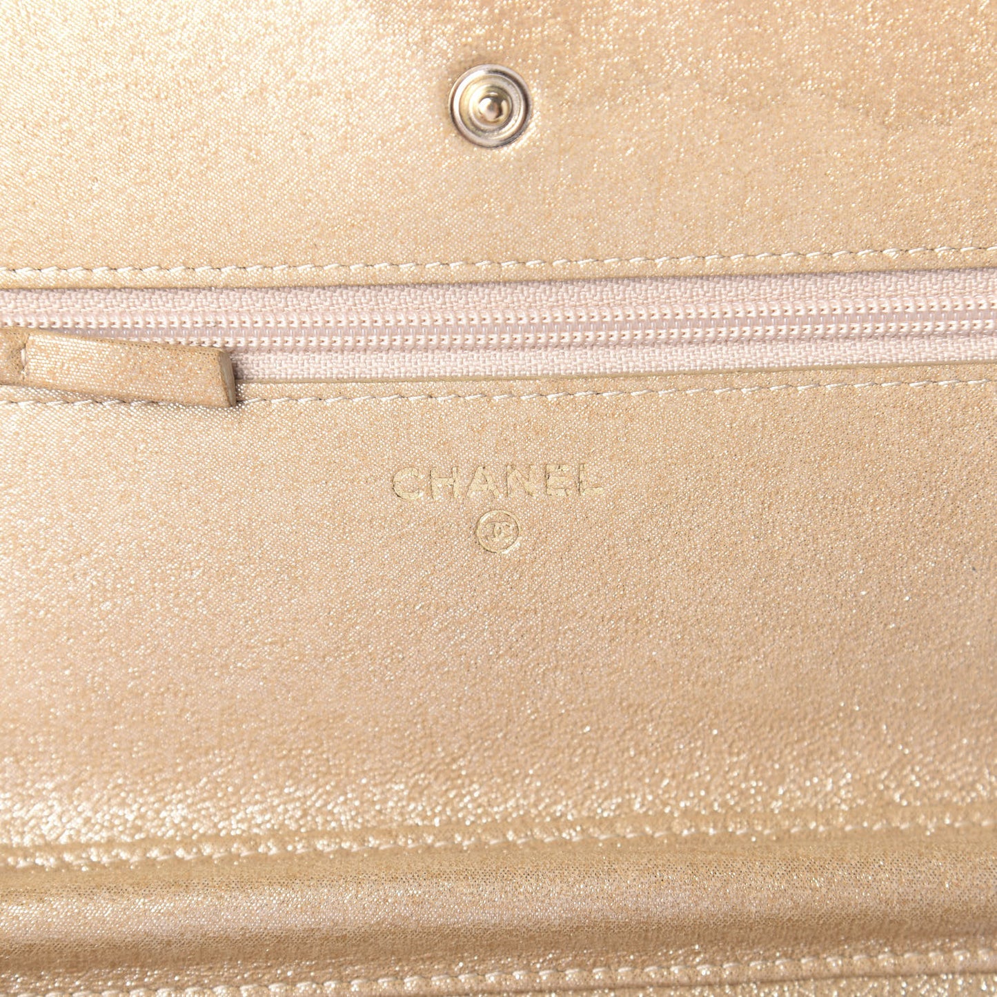 Iridescent Calfskin Quilted Wallet On Chain WOC Gold