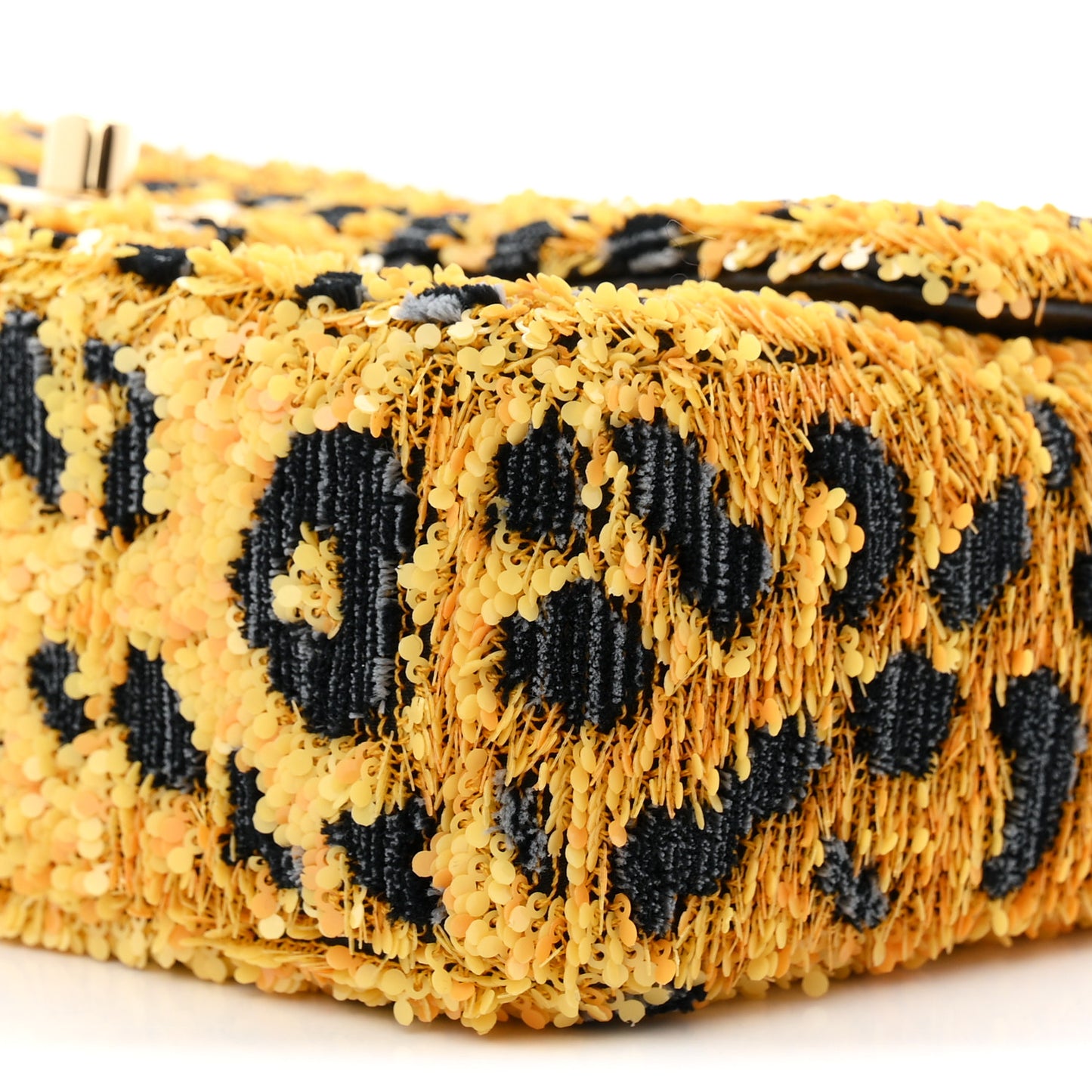 Sequin Mixed Fibers Leopard Print Mini Rectangular Flap Black Orange