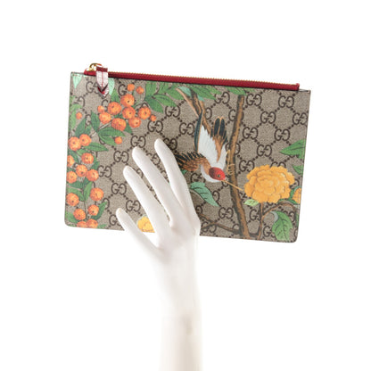 Gucci GG Supreme Monogram Tian Zip Pouch Beige Multicolor Red 2 of 7