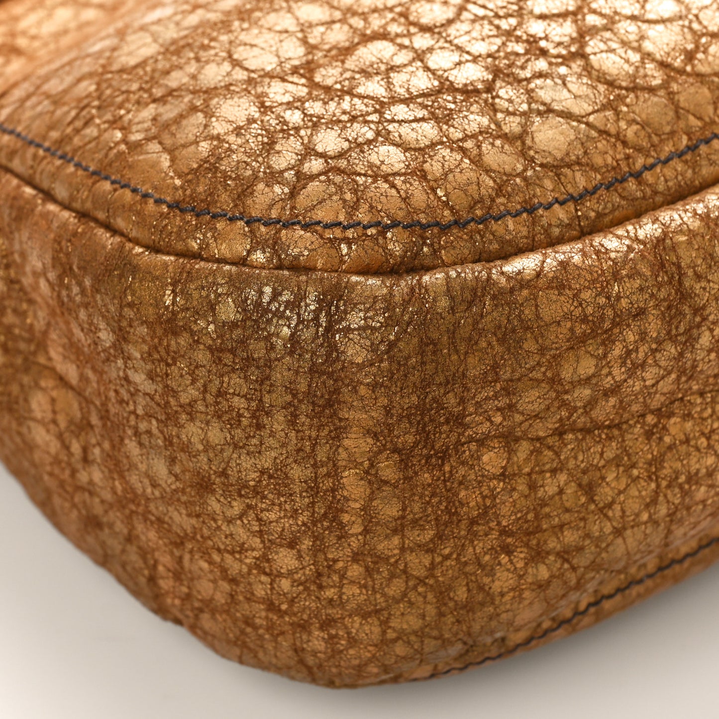 Metallic Suede Mink Shearling Crocodile Embossed Tote Gold