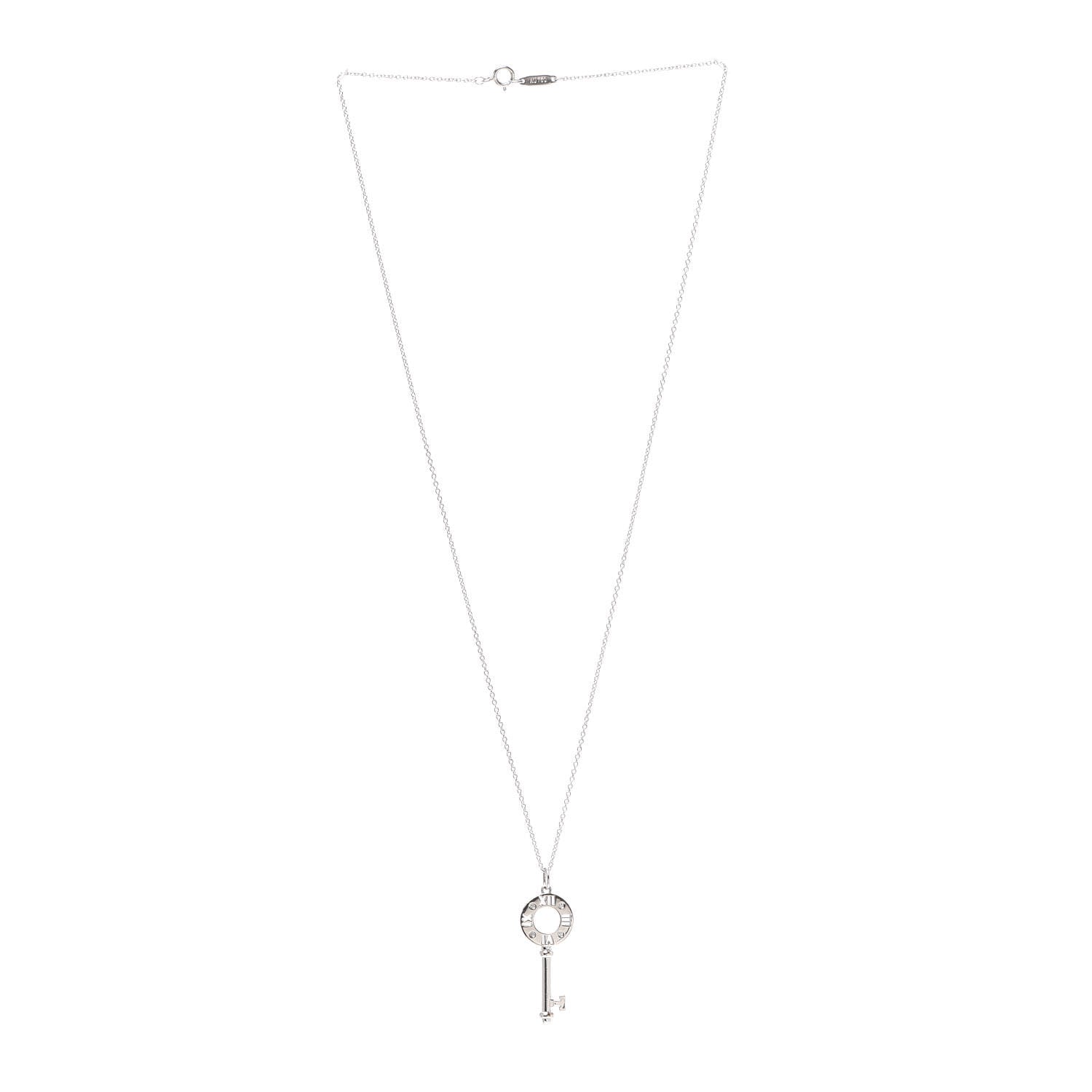 Tiffany 18K White Gold Diamond Atlas Pierced Key Pendant Necklace 3 of 6