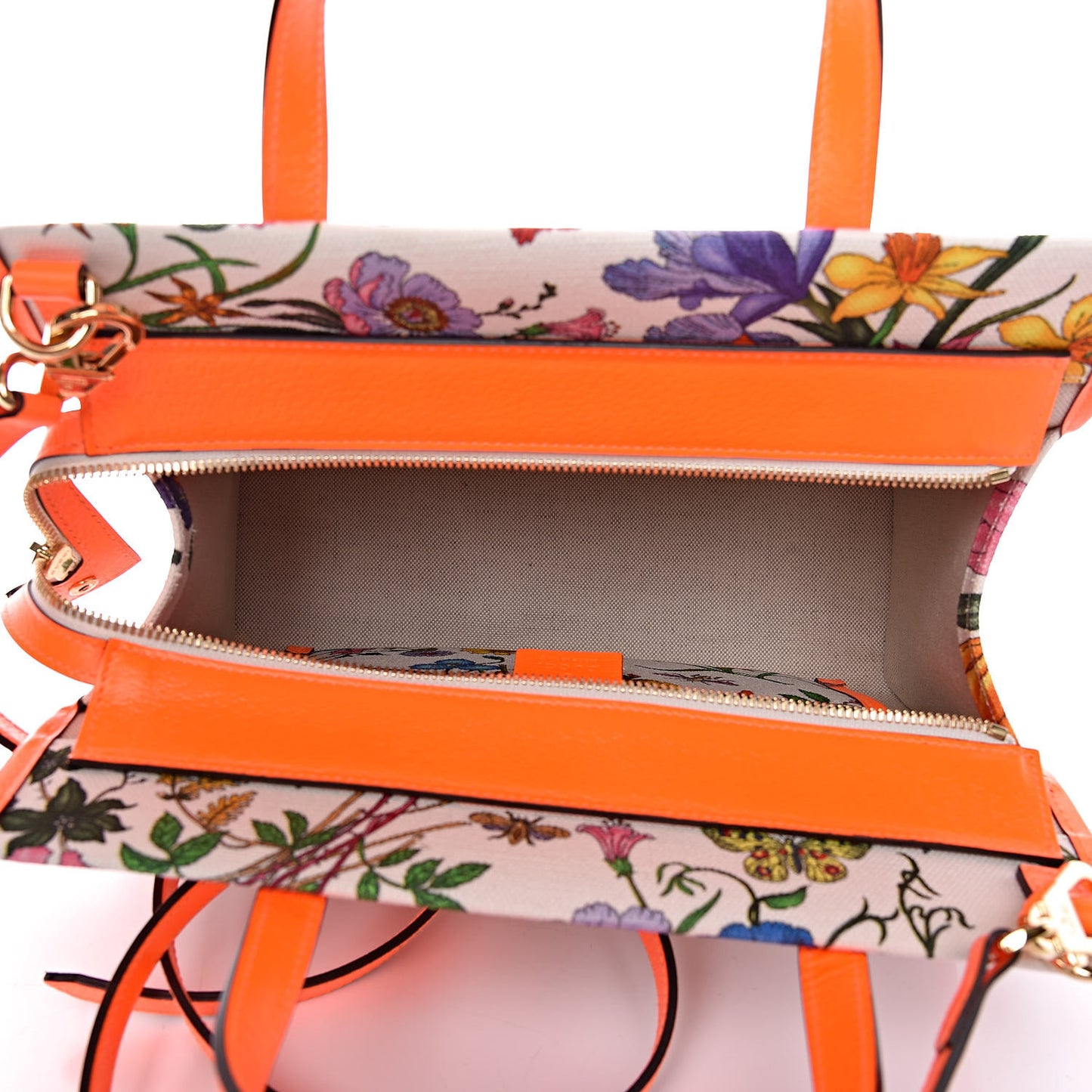 Canvas Medium Flora Tote White Multicolor Orange Fluo