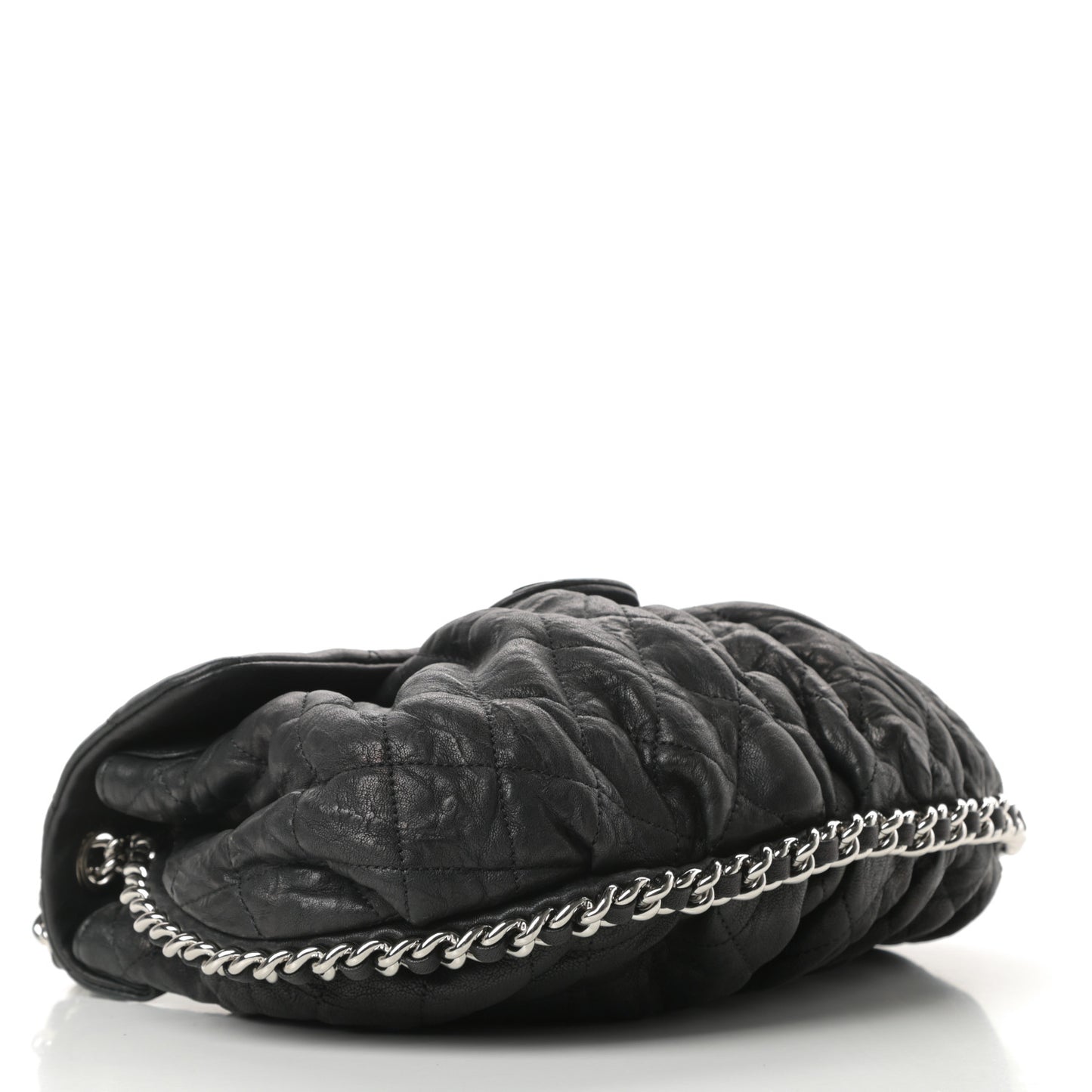 Washed Lambskin Quilted Medium Chain Around Messenger Black