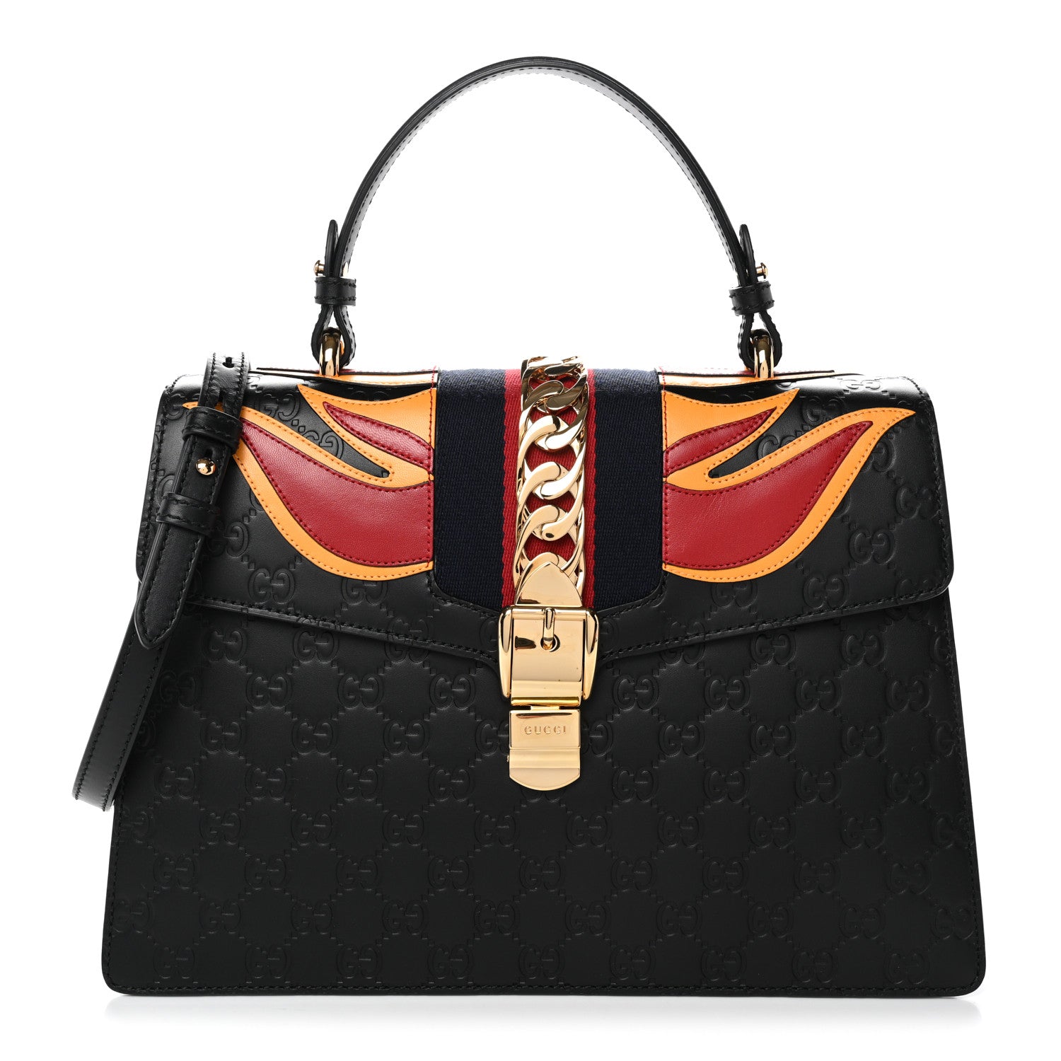 Gucci Guccissima Signature Medium Sylvie Top Handle Bag Black 1 of 10