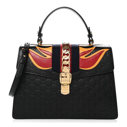 Gucci Guccissima Signature Medium Sylvie Top Handle Bag Black 1 of 10