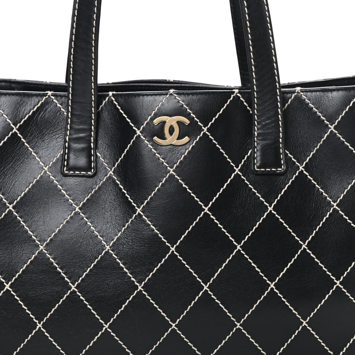 Calfskin Wild Stitch Large Tote Black