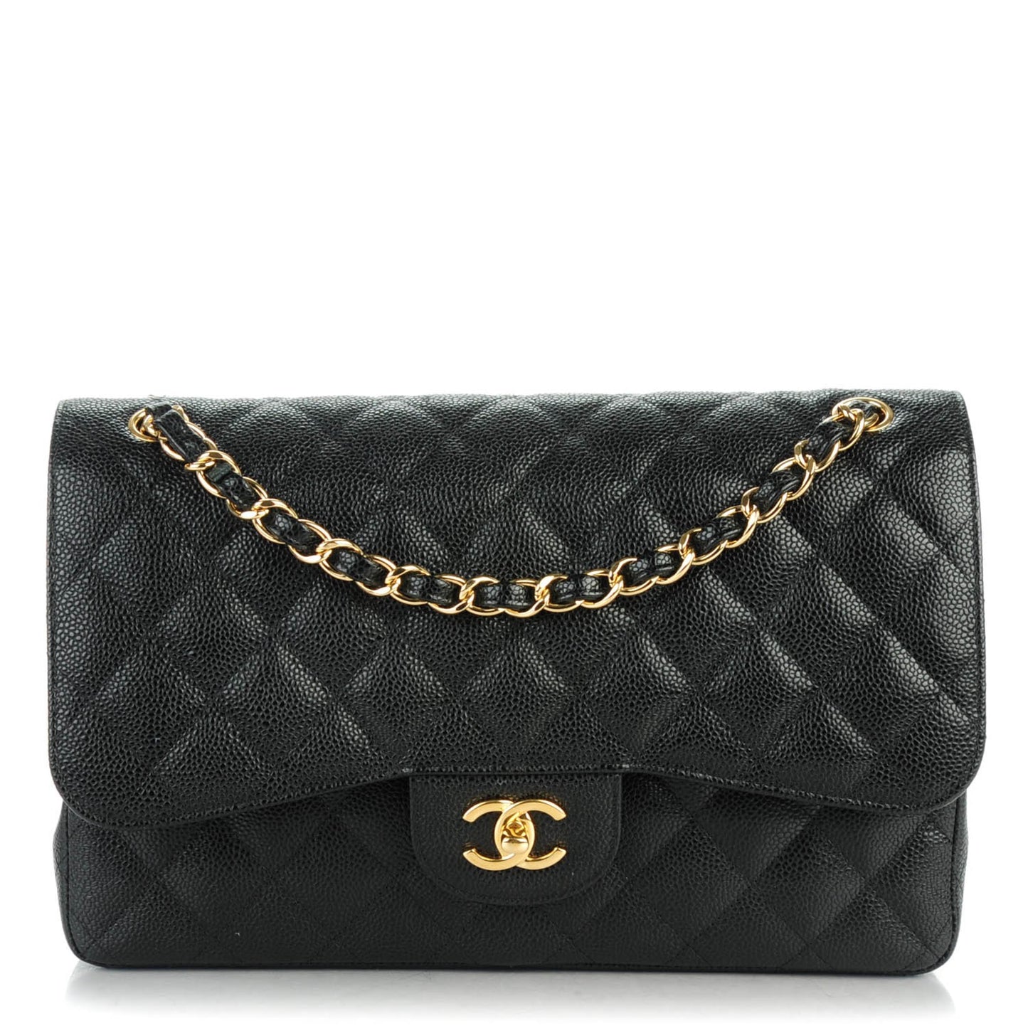 Caviar Quilted Jumbo Double Flap Black