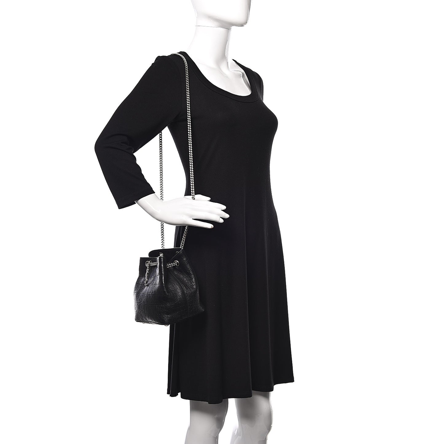 Calfskin Crocodile Embossed Baby Emmanuelle Bucket Bag Black