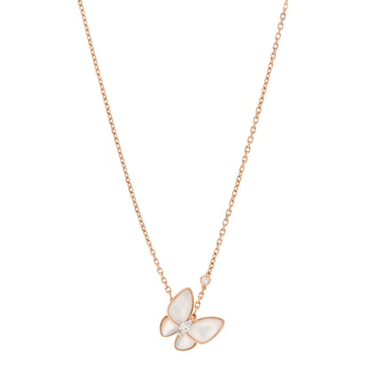 Van Cleef & Arpels 18K Rose Gold Diamond Mother of Pearl Two Butterfly Pendant Necklace 1 of 5