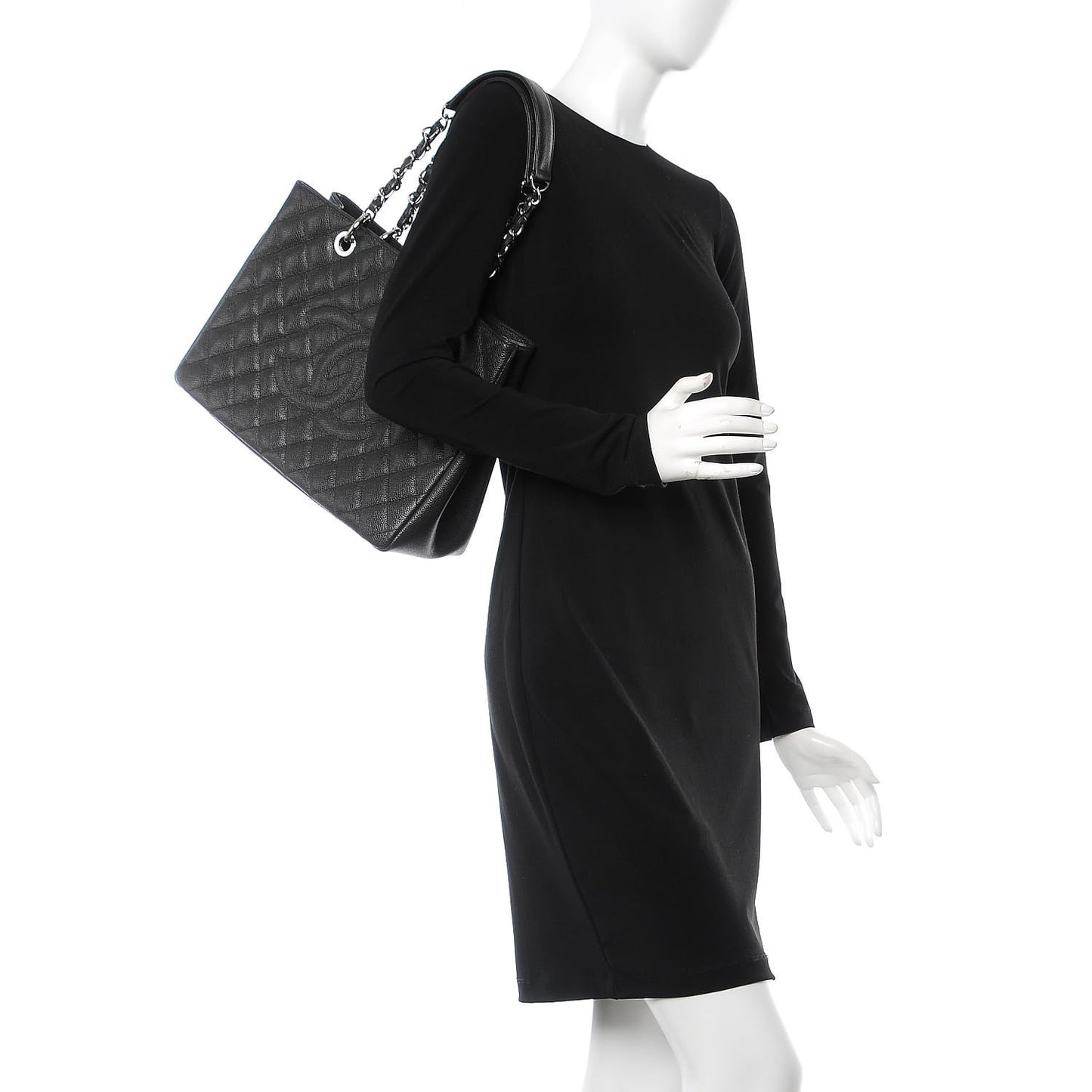 Caviar Quilted Grand Shopping Tote GST Dark Navy Blue