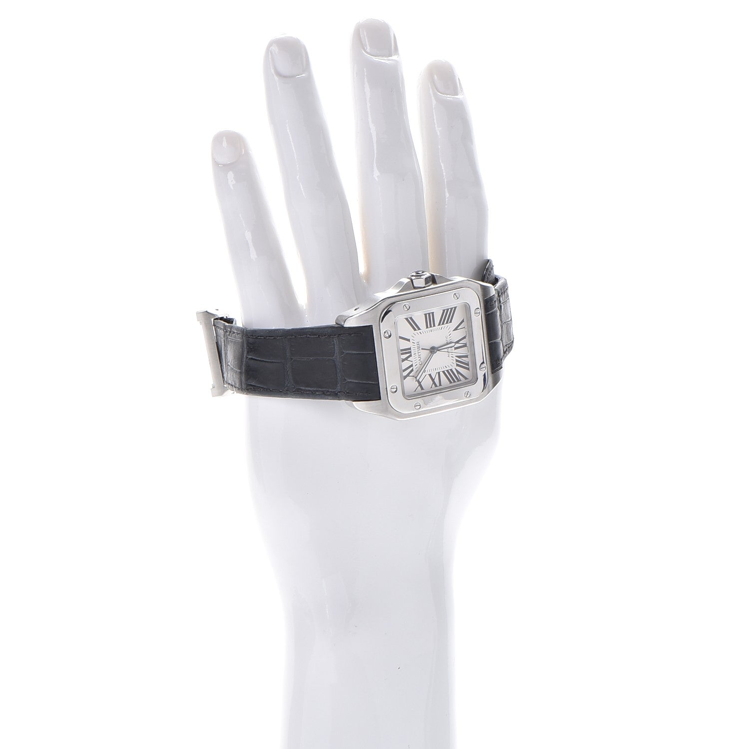 Cartier Stainless Steel Alligator 41mm Santos 100 Automatic Watch 2 of 10