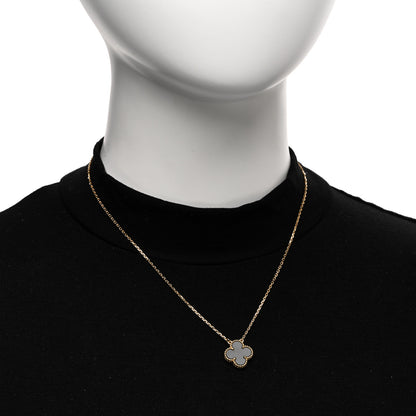 Van Cleef & Arpels 18K Yellow Gold Black Onyx Vintage Alhambra Pendant Necklace 2 of 6