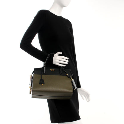 Prada Saffiano City Calf Medium Esplanade Tote Militare Black 3 of 9