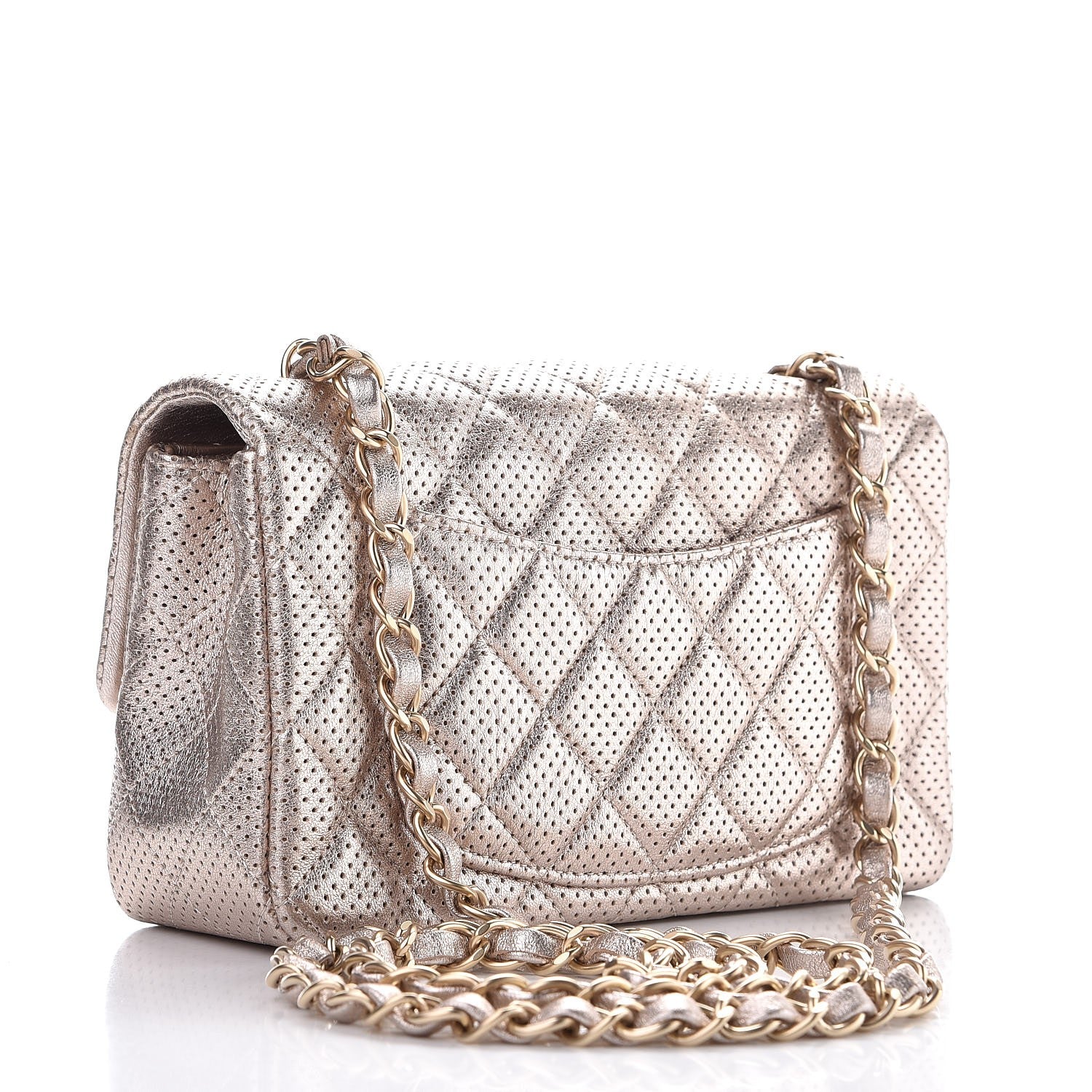 Chanel Metallic Lambskin Perforated Mini Rectangular Flap Light Gold 3 of 8