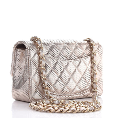 Chanel Metallic Lambskin Perforated Mini Rectangular Flap Light Gold 3 of 8