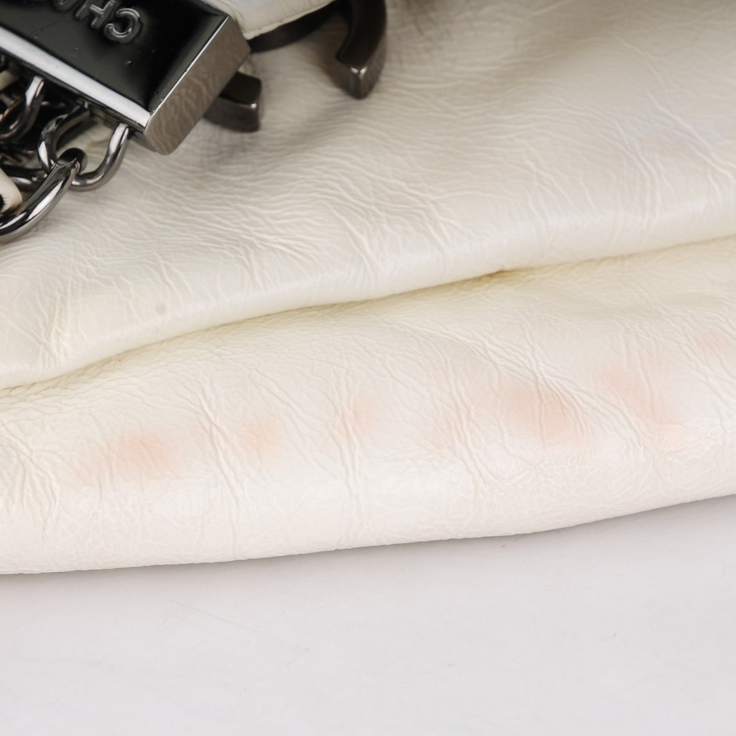 Lambskin Large Rock and Chain Hobo White