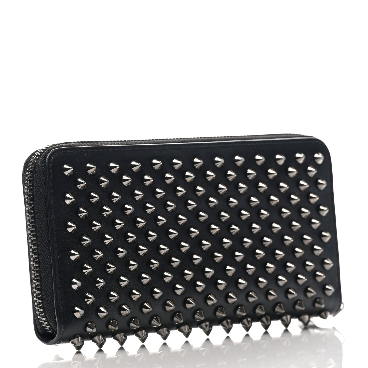 Calfskin Panettone Spiked Zip Around Wallet Black