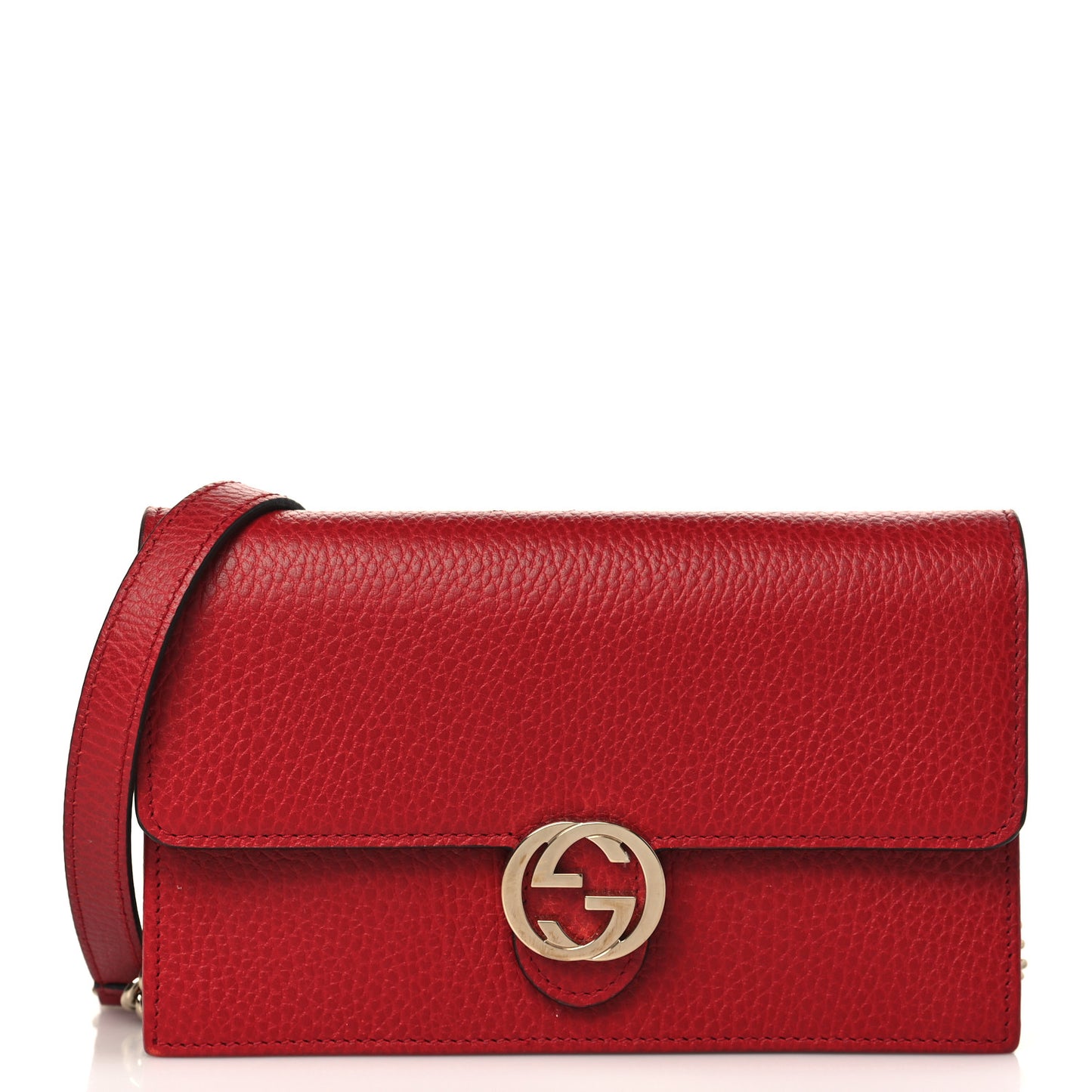 Dollar Calfskin Interlocking G Chain Wallet Red