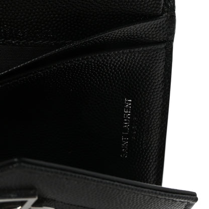 Saint Laurent Grain De Poudre Matelasse Chevron Monogram Compact Tri Fold Wallet Black 7 of 7
