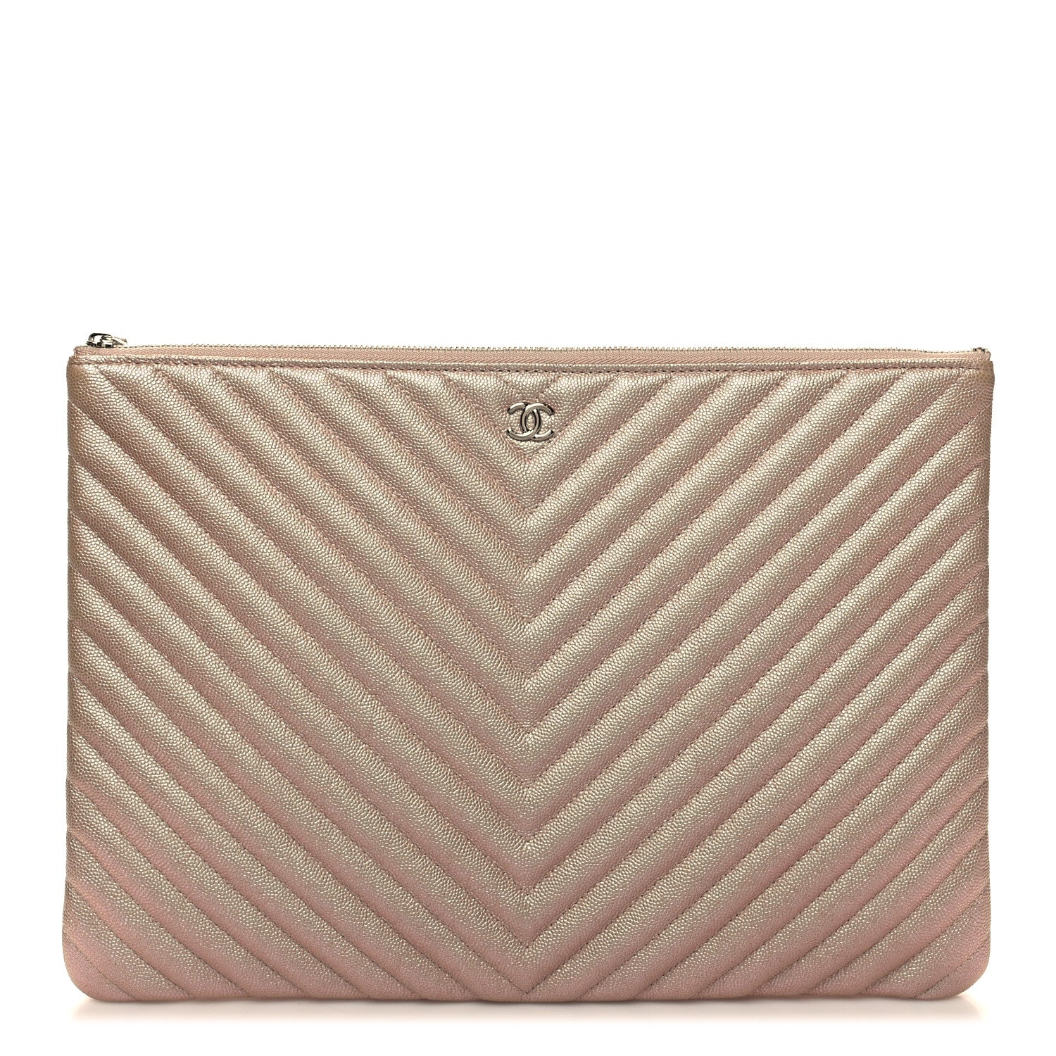 Chanel Iridescent Caviar Chevron Quilted Medium Cosmetic Case Light Gold 1 of 11