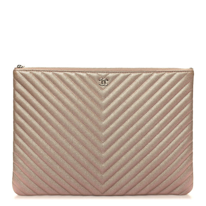 Chanel Iridescent Caviar Chevron Quilted Medium Cosmetic Case Light Gold 1 of 11