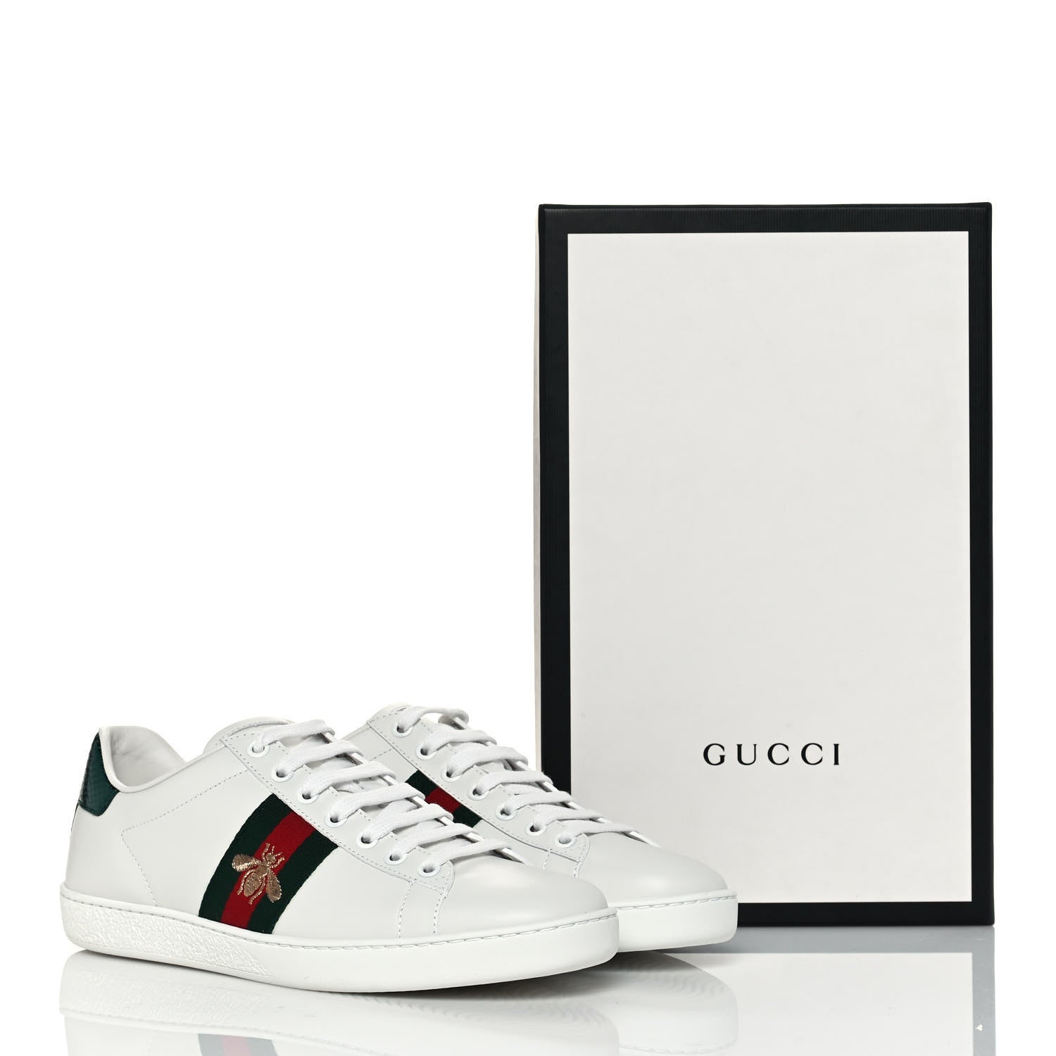 Gucci Calfskin Ayers Bee Embroidered Womens Ace Sneakers 37.5 White Green 9 of 9