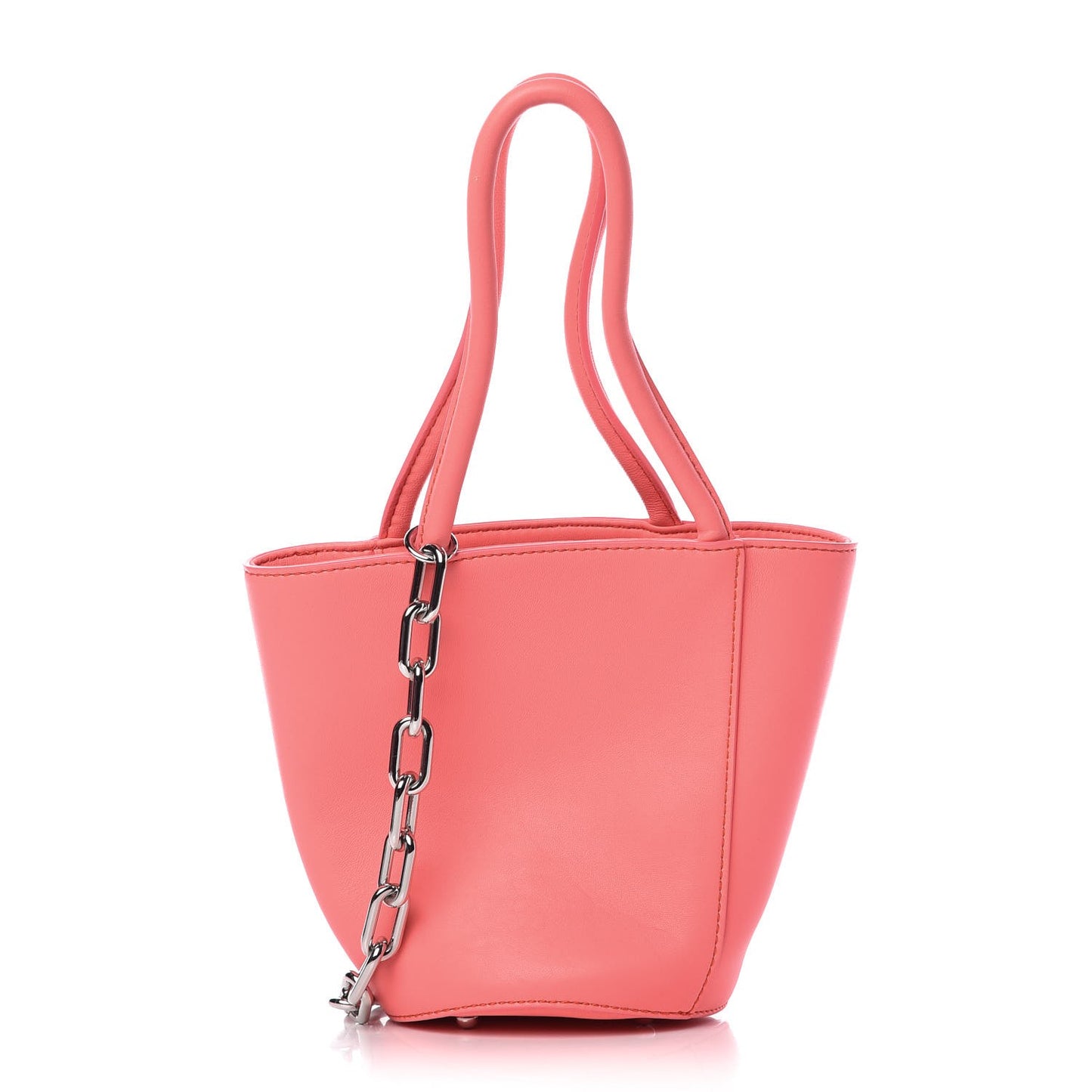 Calfskin Roxy Mini Chain Bucket Neon Pink Silver Hardware