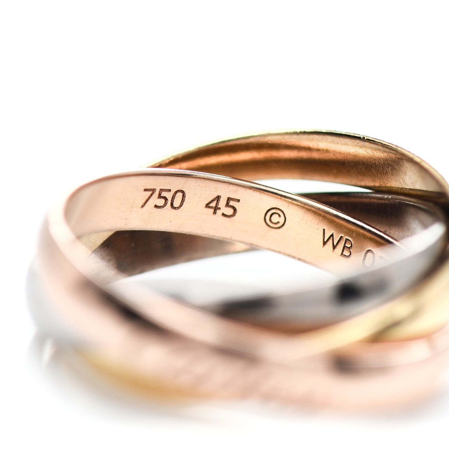 Cartier 18K Pink Yellow White Gold Small Trinity Ring 45 3.25 4 of 4