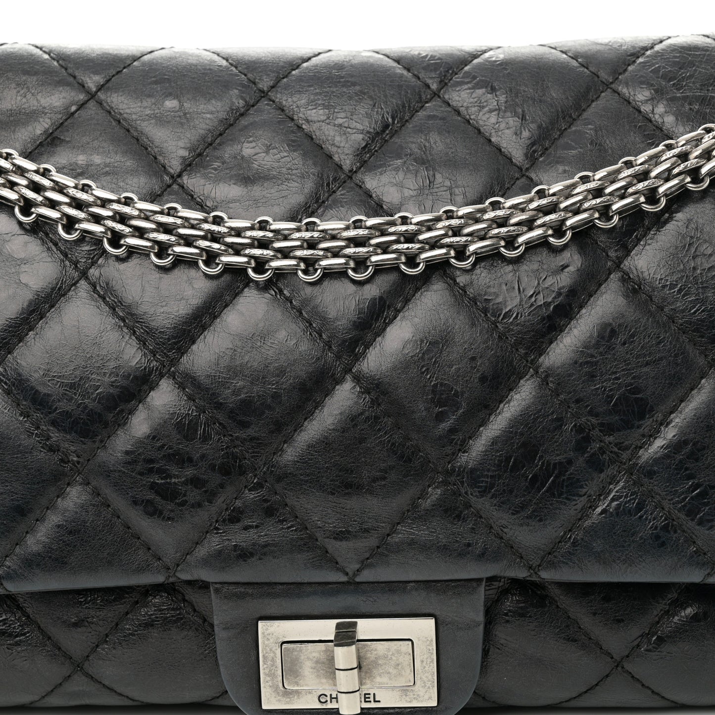 Metallic Aged Calfskin Quilted 2.55 Reissue 228 Flap Black
