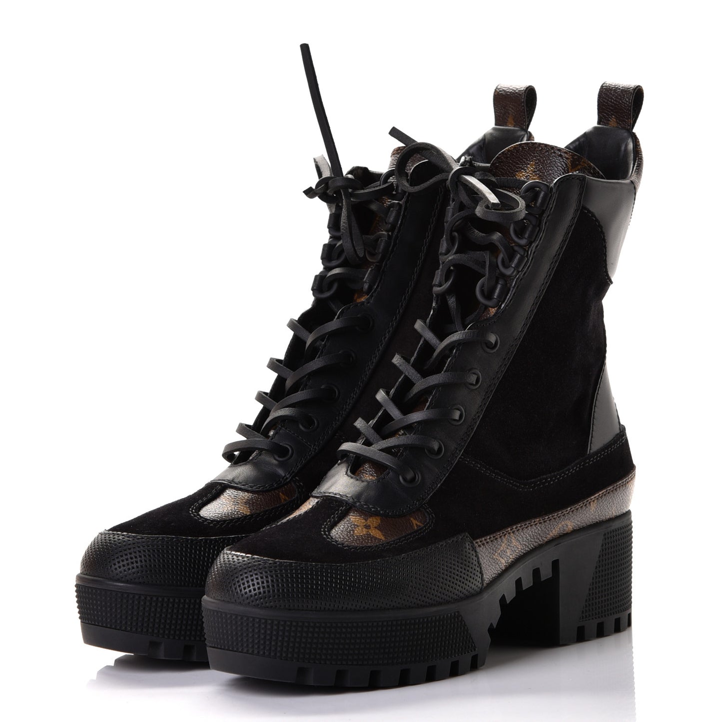 Suede Calfskin Monogram Laureate Platform Desert Boots 38 Black