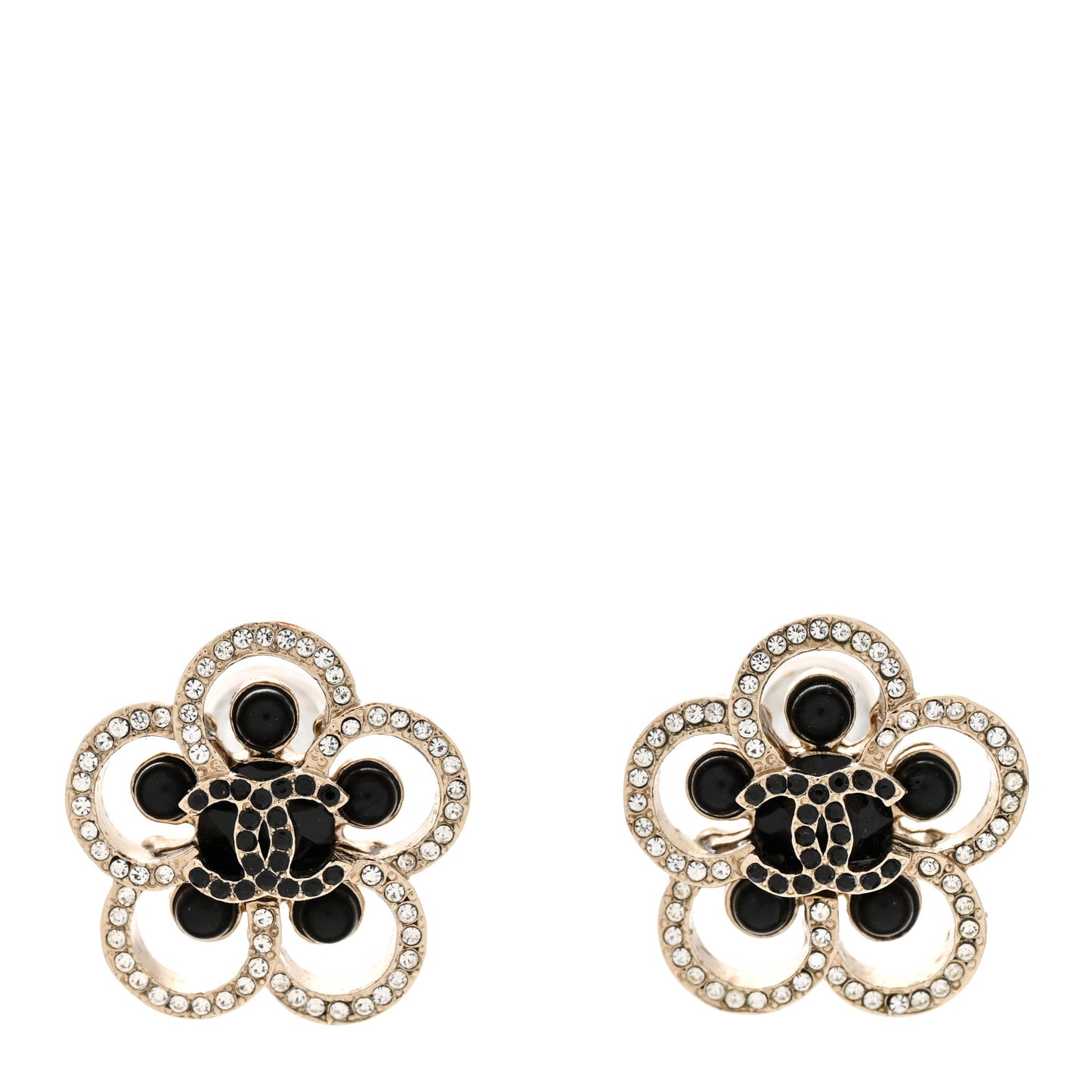 Crystal CC Camellia Earrings Black Gold