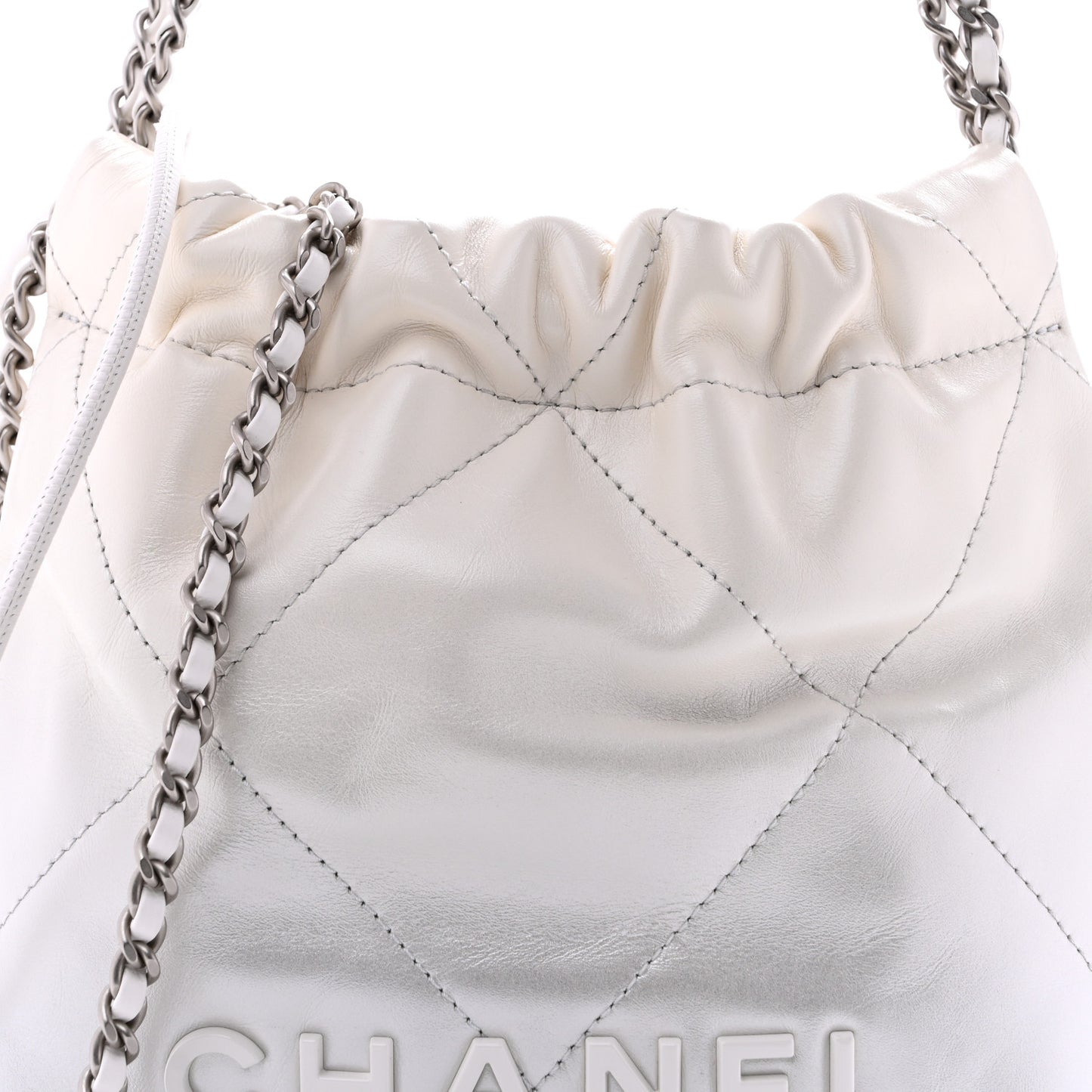 Metallic Shaded Calfskin Quilted Mini Chanel 22 White Silver
