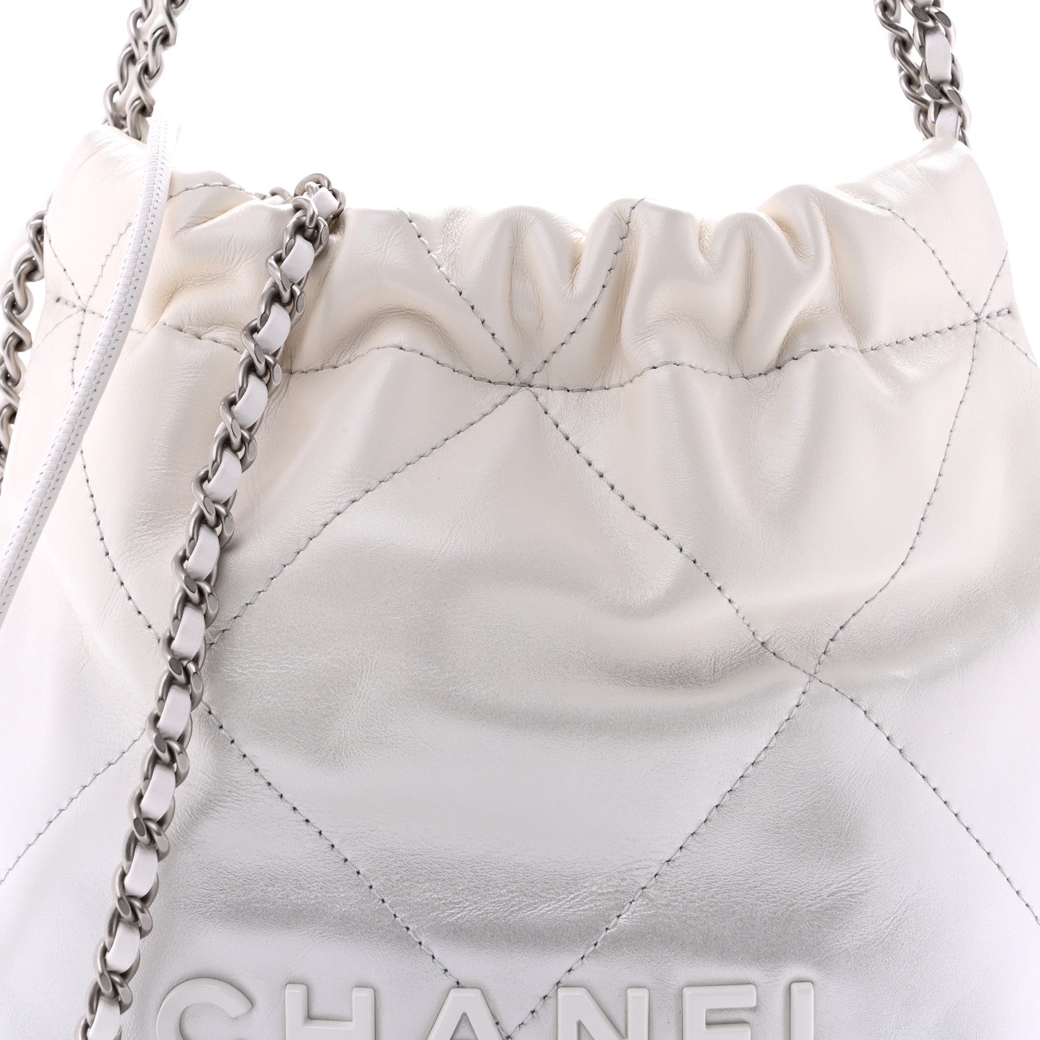 Chanel Metallic Shaded Calfskin Quilted Mini Chanel 22 White Silver 8 of 11