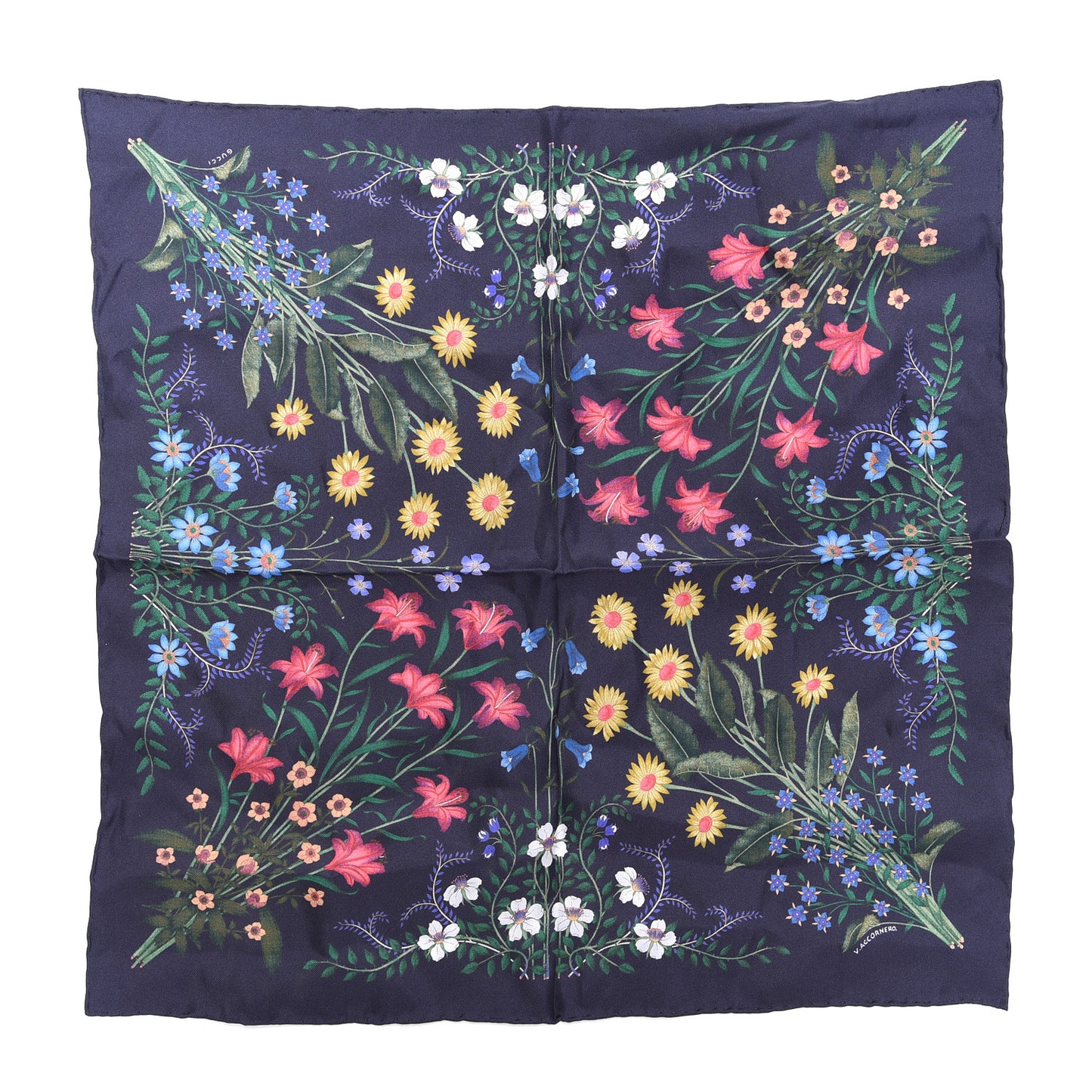 Silk Twill Nuovoflora Square Handkerchief Midnight Blue Blue