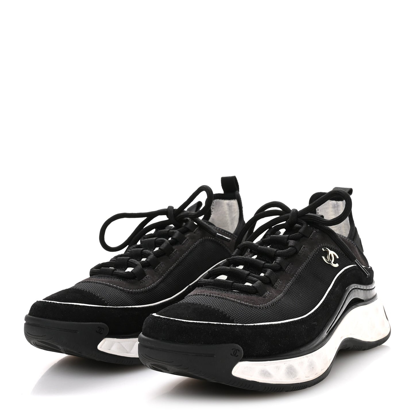 Velvet Calfskin Mixed Fibers CC Sneakers 39.5 Black