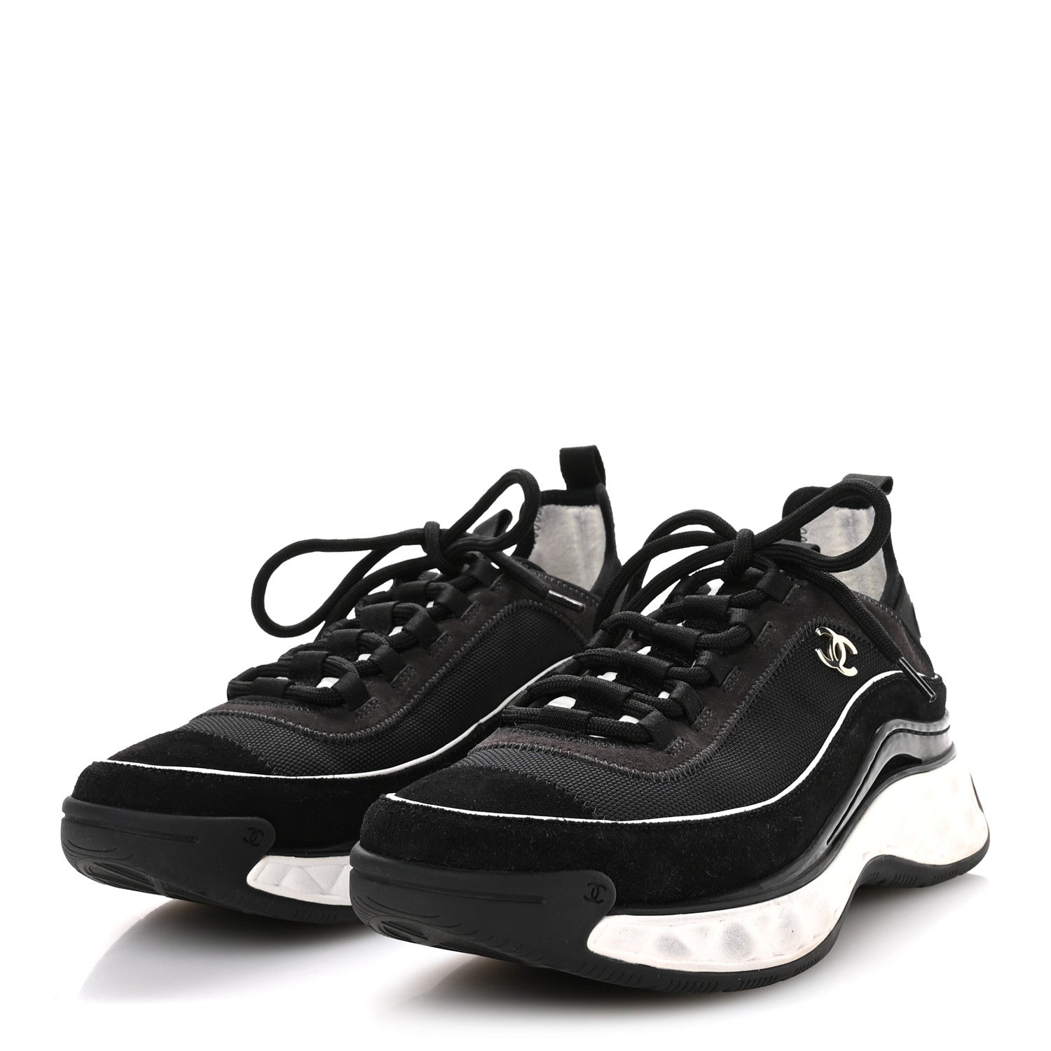 Chanel Velvet Calfskin Mixed Fibers CC Sneakers 39.5 Black 4 of 7