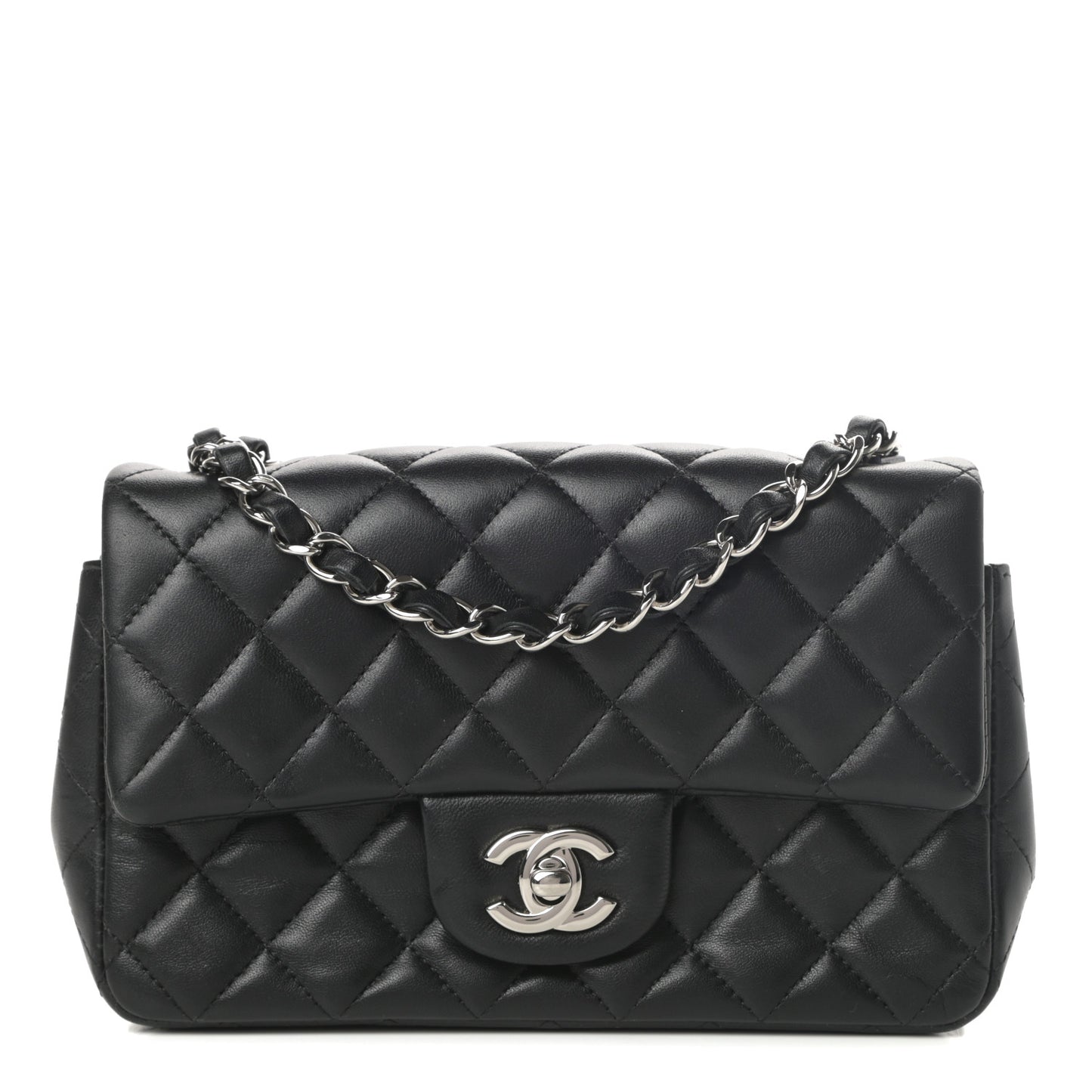 Lambskin Quilted Mini Rectangular Flap Black