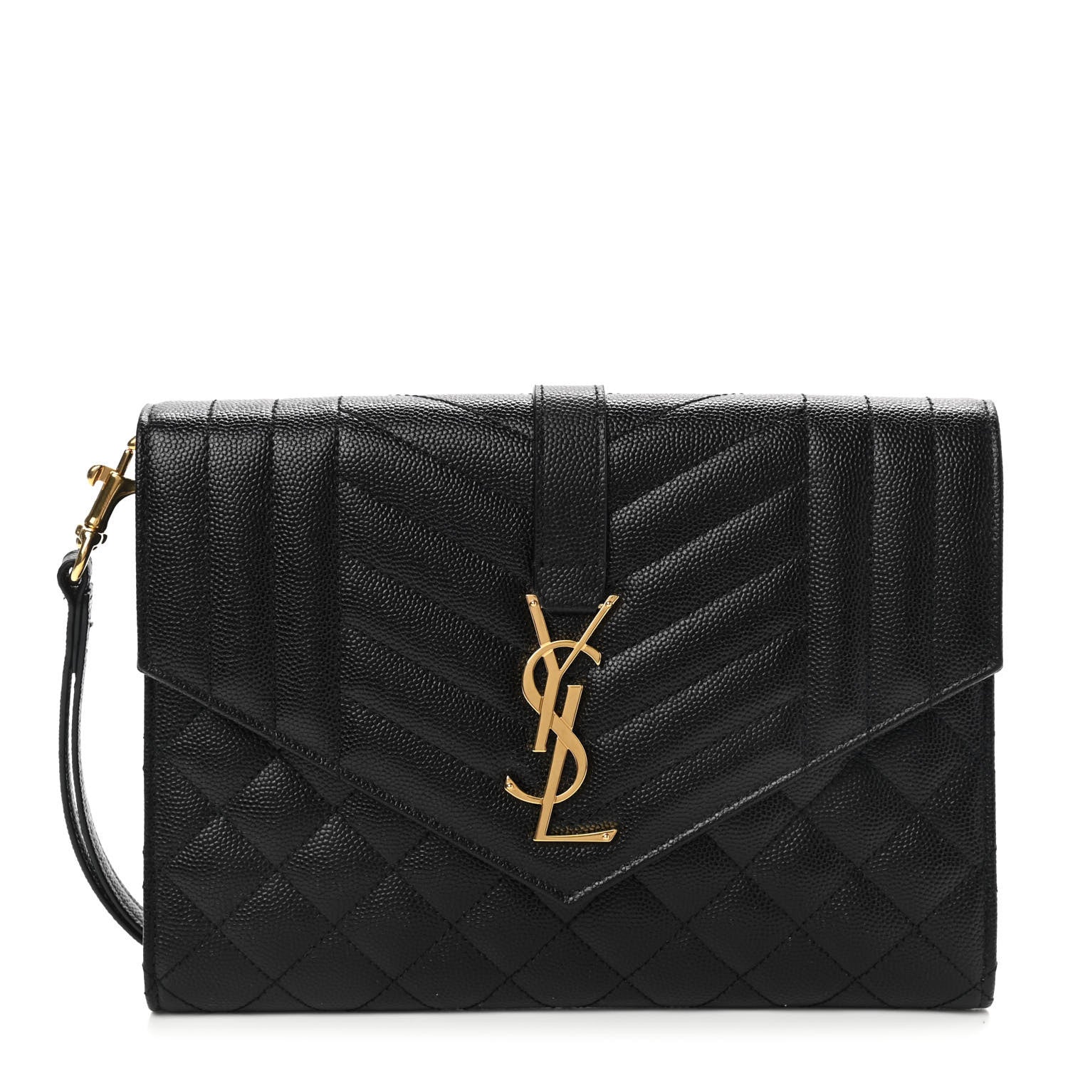 Saint Laurent Grain De Poudre Textured Mixed Matelasse Triquilt Monogram Clutch Black 1 of 7