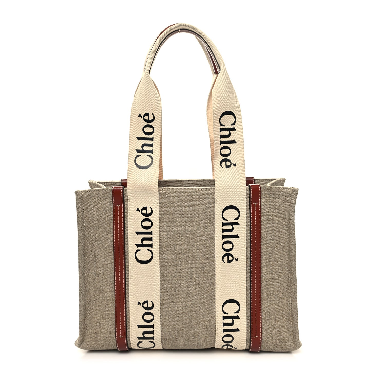 Cotton Calfskin Medium Woody Ribbon Tote White Brown