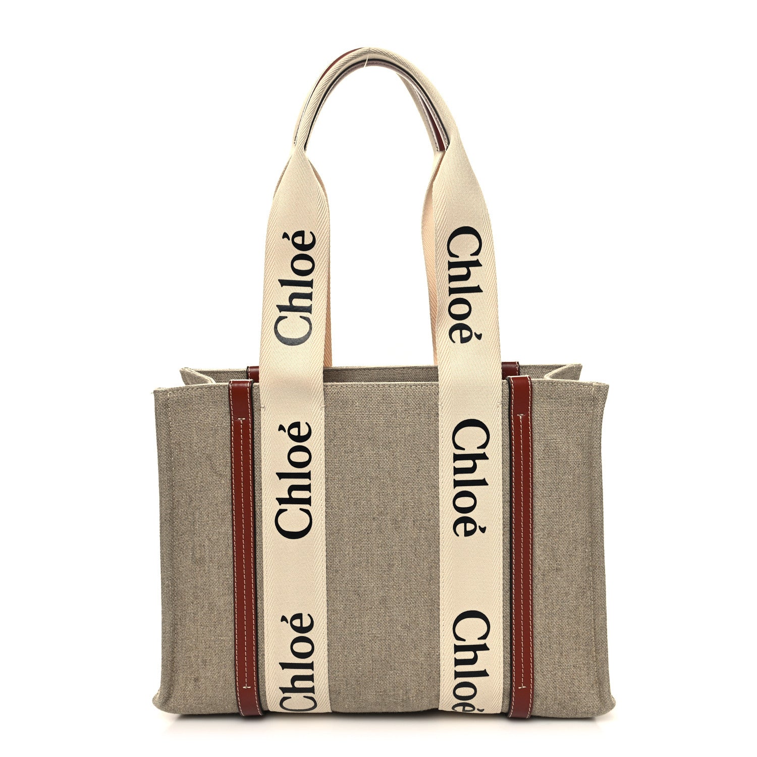 Chloe Cotton Calfskin Medium Woody Ribbon Tote White Brown 1 of 10
