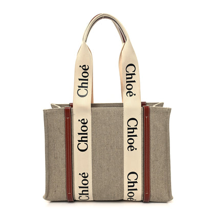 Chloe Cotton Calfskin Medium Woody Ribbon Tote White Brown 1 of 10