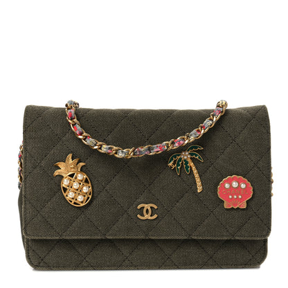 Chanel Canvas Quilted Coco Cuba Charms Wallet On Chain WOC Khaki 1 of 8
