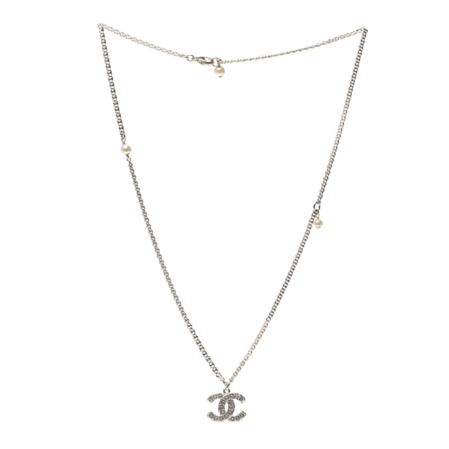Pearl Crystal CC Pendant Necklace Gold